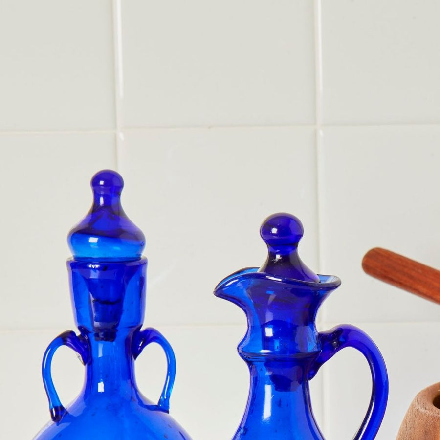 Hebron Glass Blue Oil Vinegar Dispenser Set