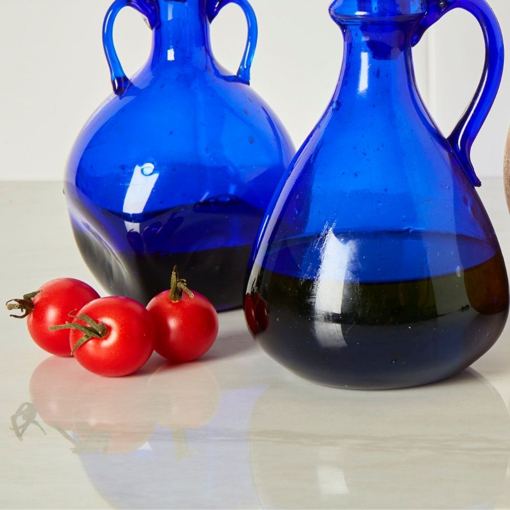 Hebron Glass Blue Oil Vinegar Dispenser Set