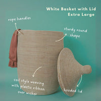 White Handwoven Wicker Baskets with Hooded Lids
