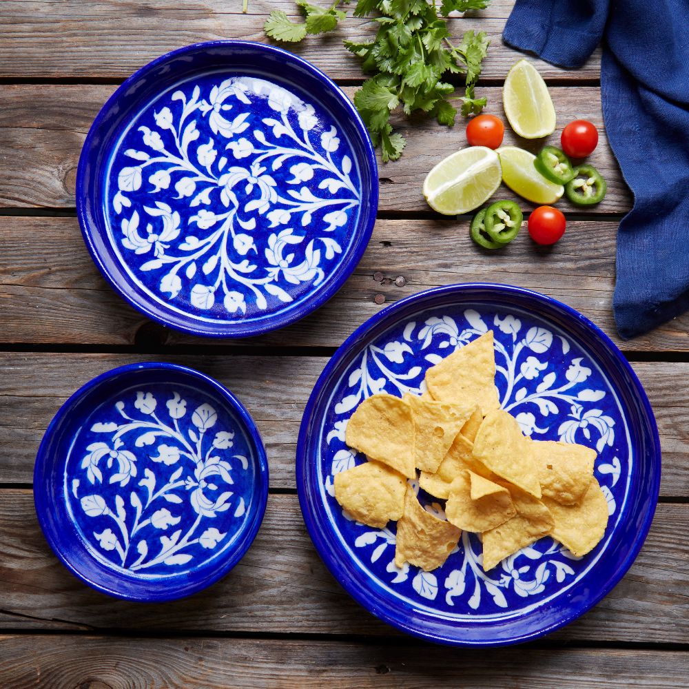 Jaipur Blue Pottery Serving Bowl and Gravy Pitcher Set