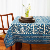 Indigo Vine Block Print 60 x 90 Rectangle Tablecloth
