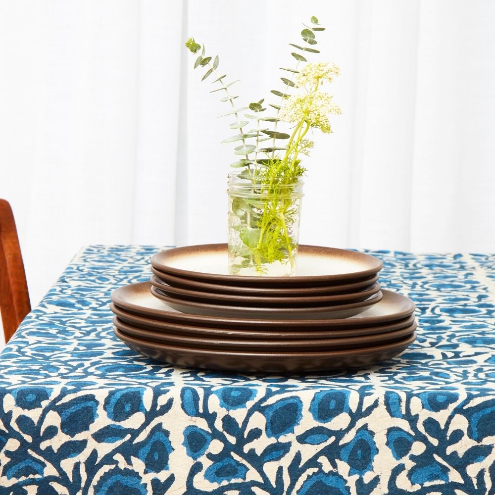 Indigo Vine Block Print 90 x 60 Rectangle Tablecloth