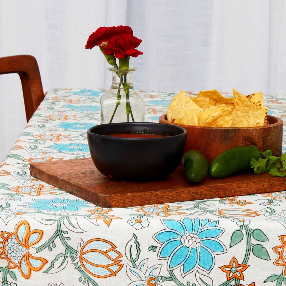 Lotus Vine Block Print 90 x 60 Rectangle Tablecloth