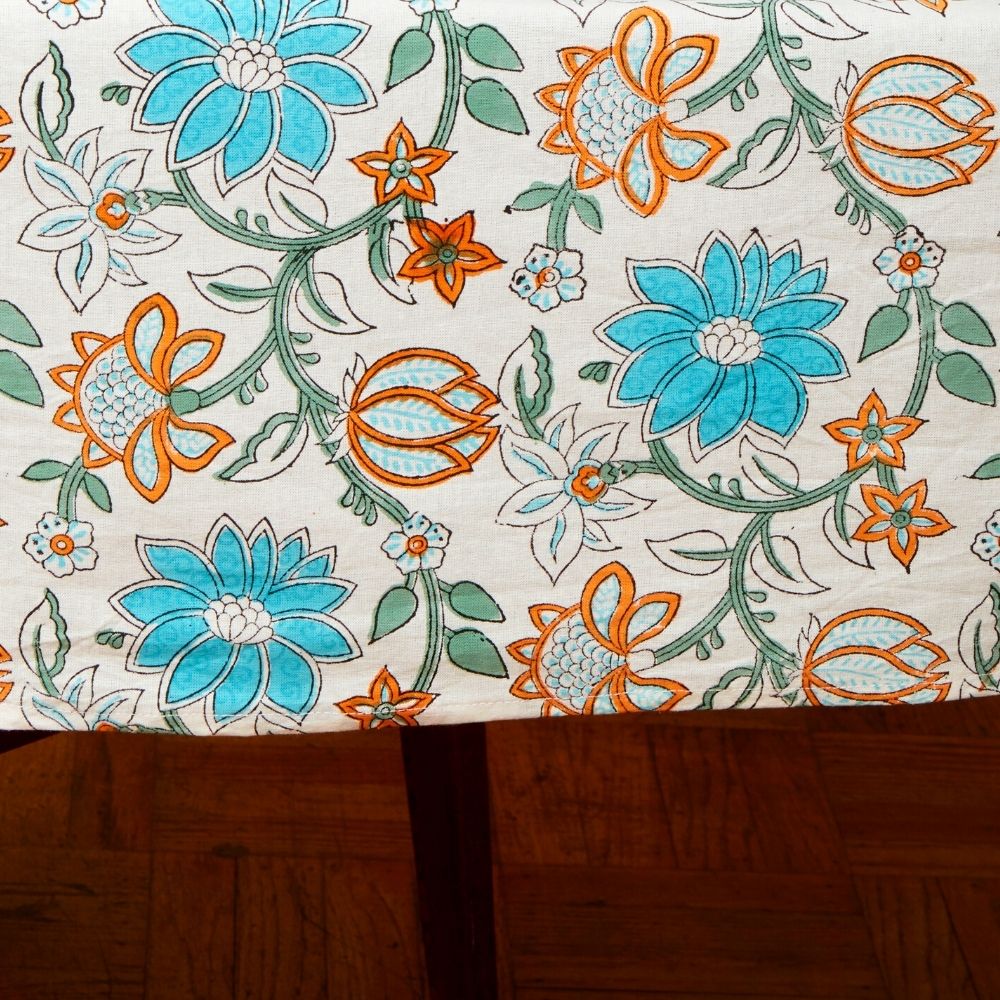 Lotus Vine Block Print Tablecloth