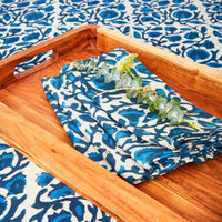 Indigo Vine Block Print 60 x 90 Rectangle Tablecloth Napkin Set