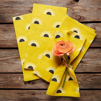 Yellow Sun Block Print 19 x 19 Napkin Set