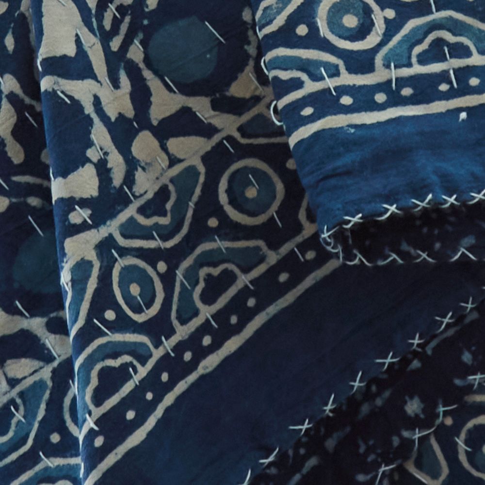 Indigo Vine Block Print Cotton Throw