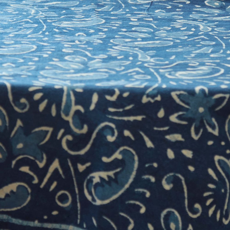 Indigo Paisley Block Print 70" Round Tablecloth