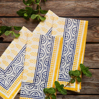 Yellow Blue Motif Block Print 20 x 20 Napkin Set