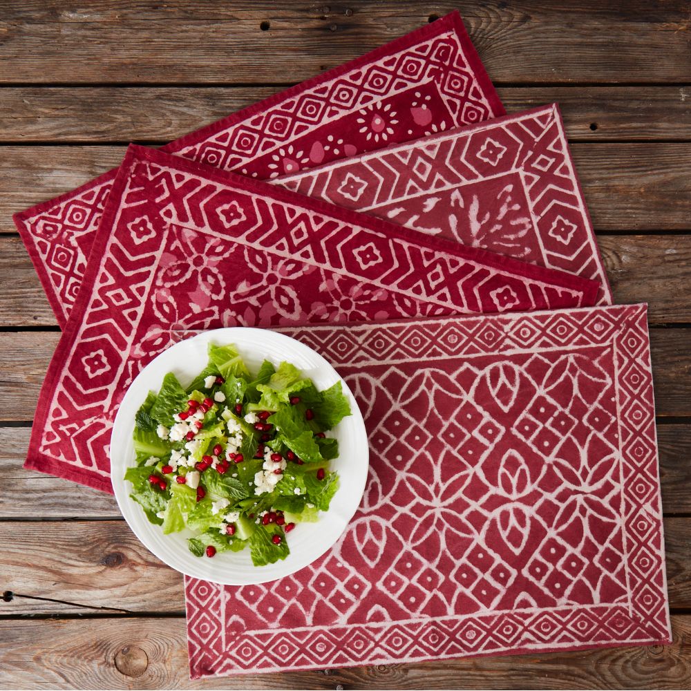 Burgundy Block Print Placemat Set