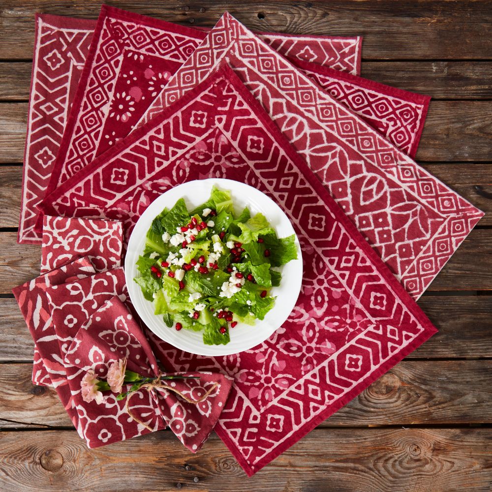 Burgundy Block Print Placemat Set