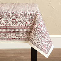 Cranberry Vine Block Print 60 x 90 Rectangle Tablecloth