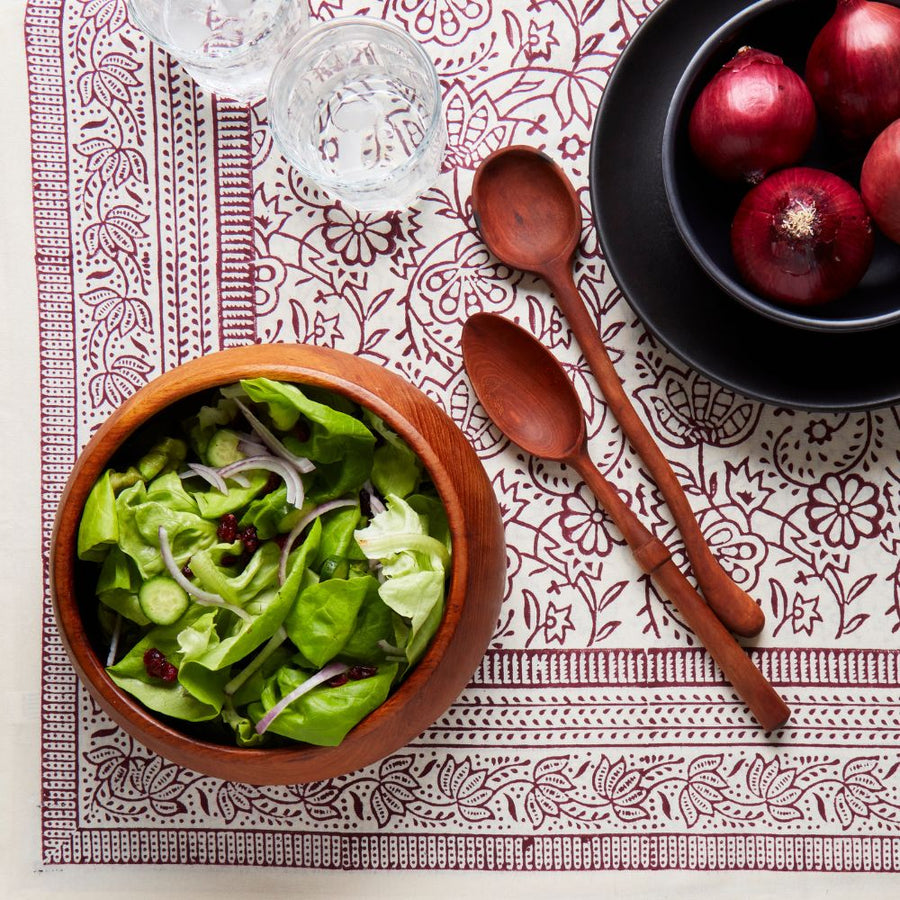 Cranberry Vine Block Print 70 x 120 Rectangle Tablecloth