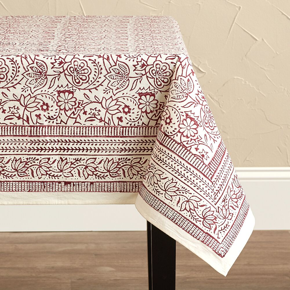 Cranberry Vine Block Print 70 x 120 Rectangle Tablecloth