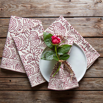 Cranberry Vine Block Print 20 x 20 Napkin Set