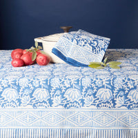 Blue Floral 90" Block Print Tablecloth