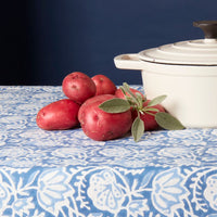 Blue Floral Block Print 60 x 90 Rectangle Tablecloth