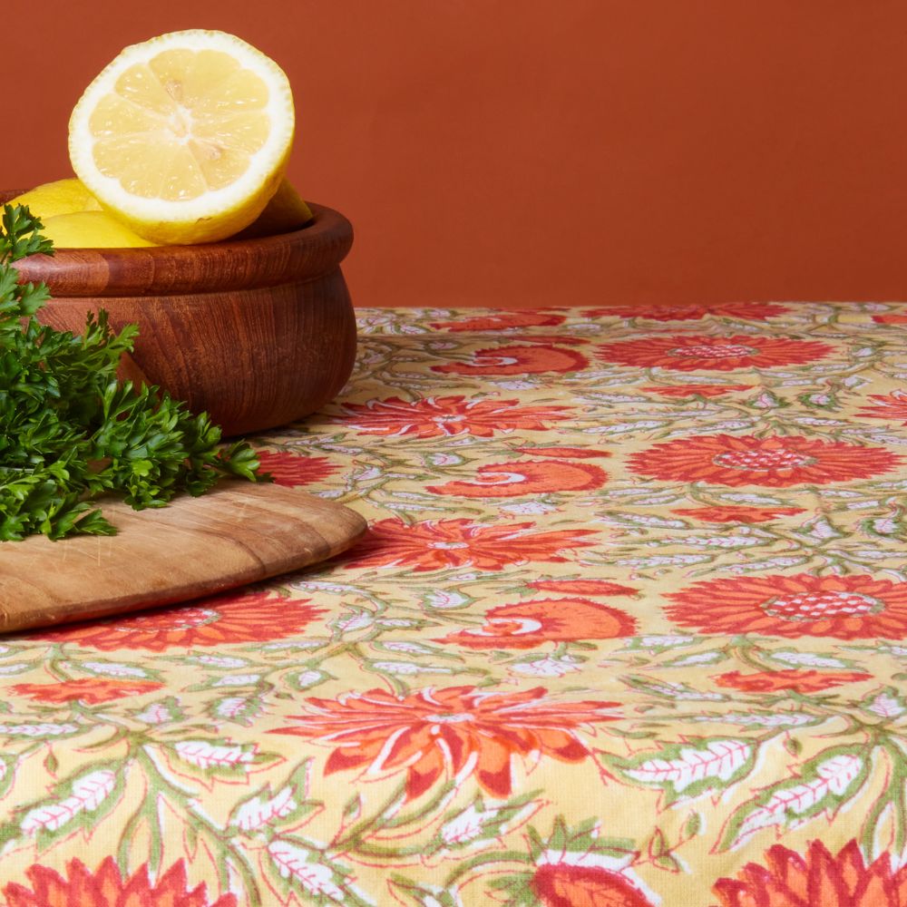 Orange Sunflower Block Print 60 x 90 Rectangle Tablecloth