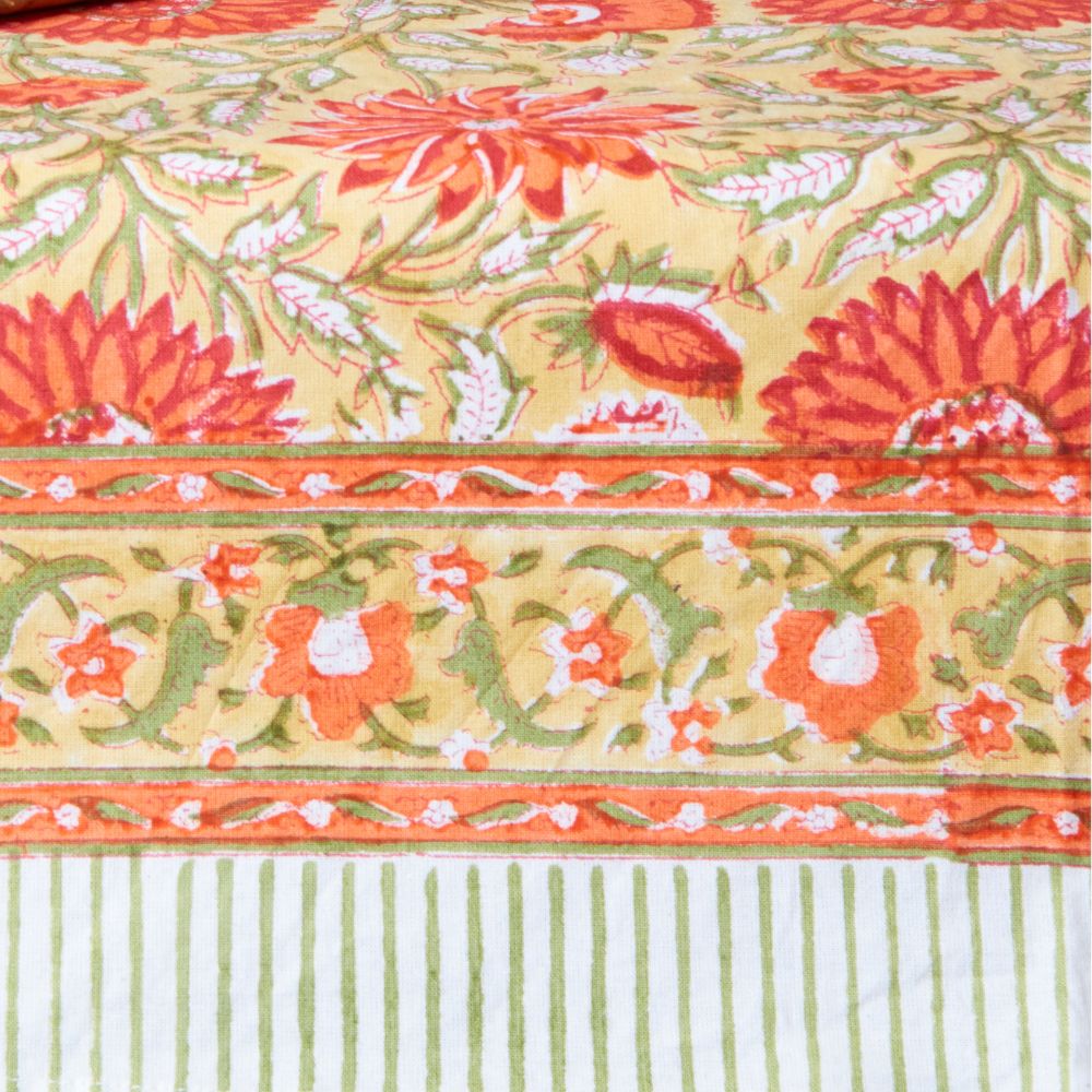 Orange Sunflower 90" Block Print Tablecloth