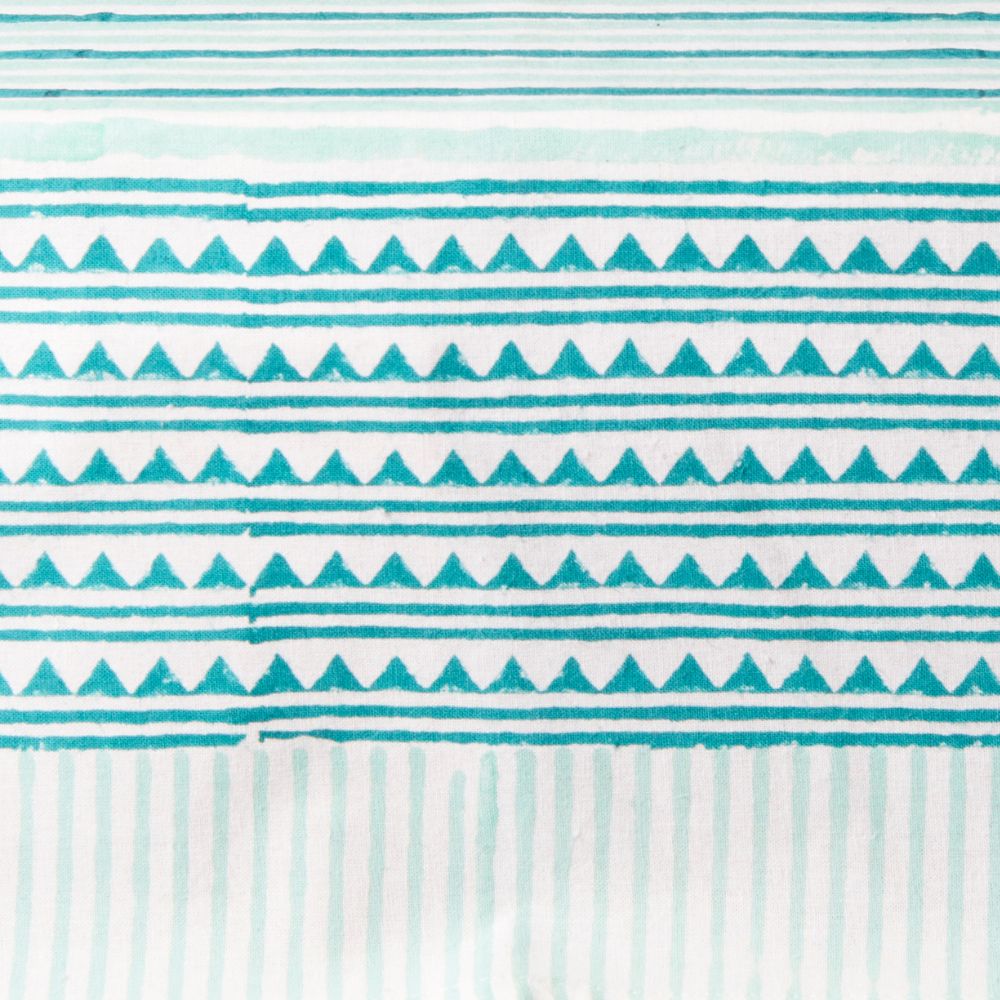 Teal Stripe 90" Block Print Tablecloth