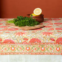 Orange Sunflower Block Print 60 x 90 Rectangle Tablecloth Napkin Set