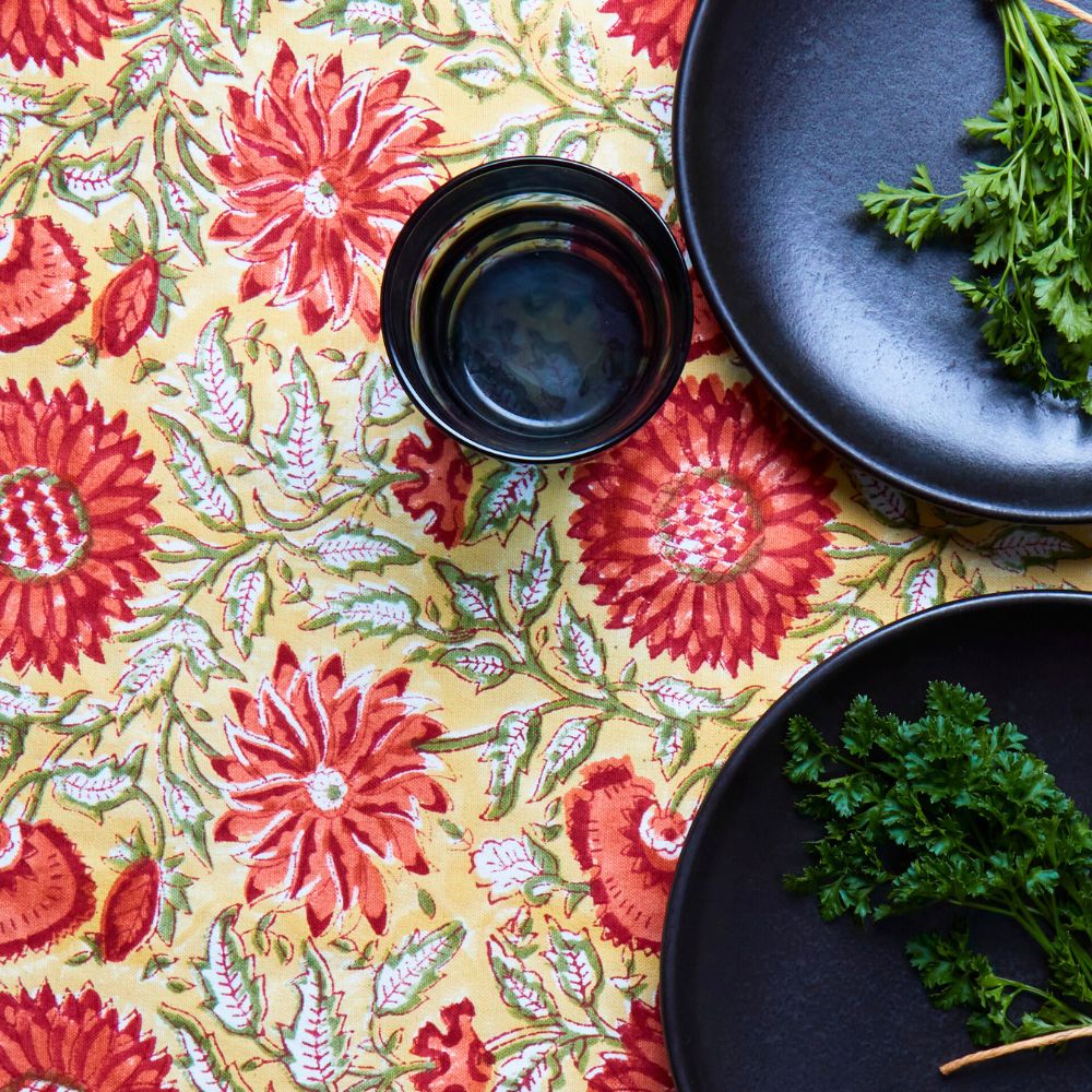 Orange Sunflower Block Print 72 x 14 Table Runner