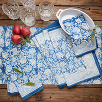 Blue Floral Block Print 72 x 14 Table Runner