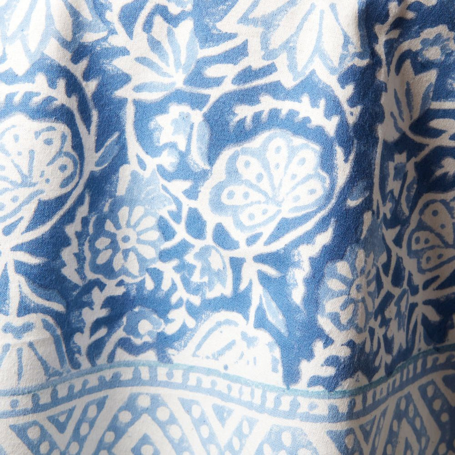 Blue Floral Block Print 70" Round Tablecloth