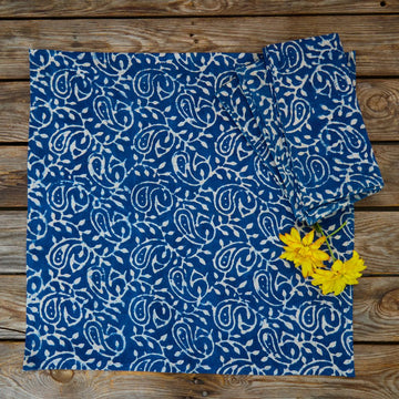 Indigo Paisley Vine Resist Block Print Napkin Set