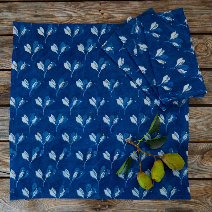 Indigo Sprigs Resist Block Print Napkin Set