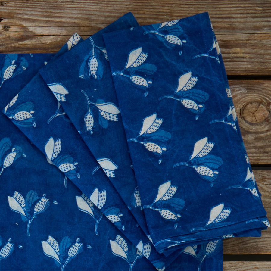 Indigo Sprigs Resist Block Print Napkin Set