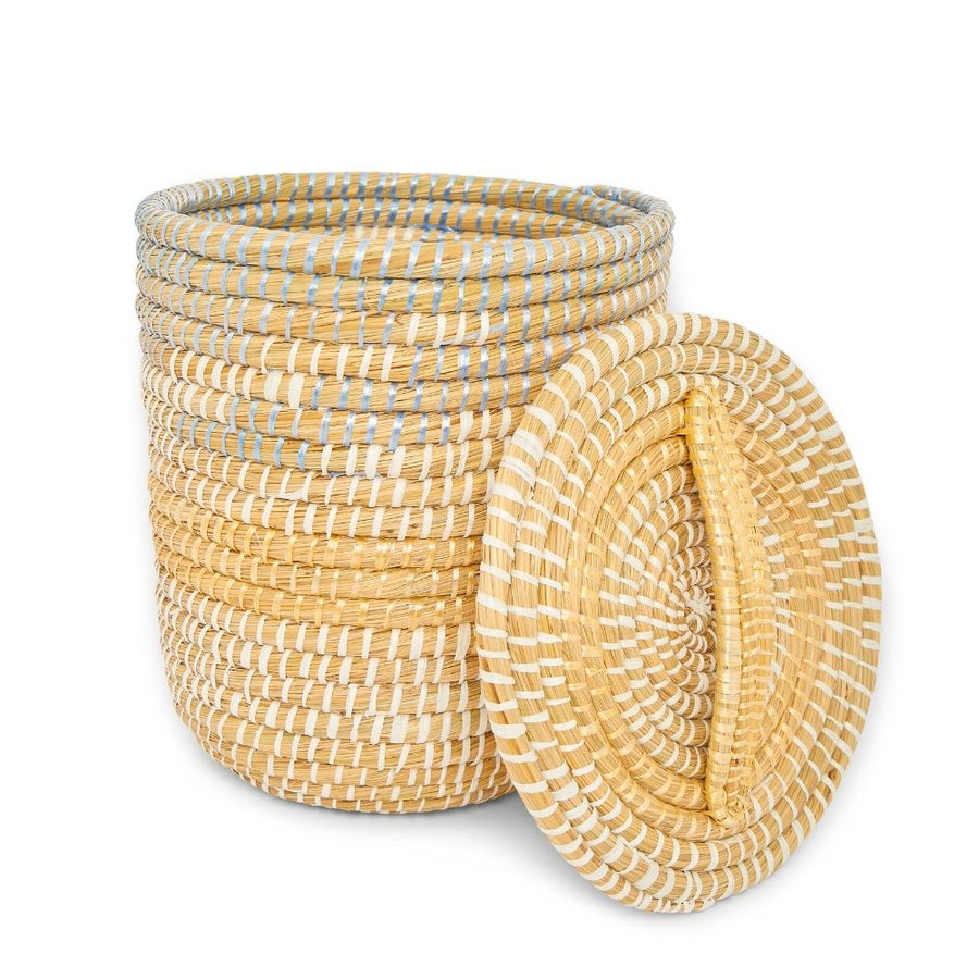 Large Grass Gold Ribbon Lid Basket