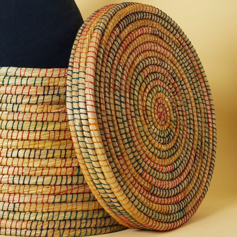 22" Large Storage Rainbow Grass Lid Basket
