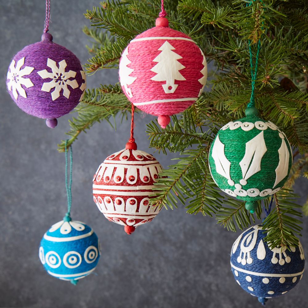 Holiday Jute Applique Ornament Set of 6