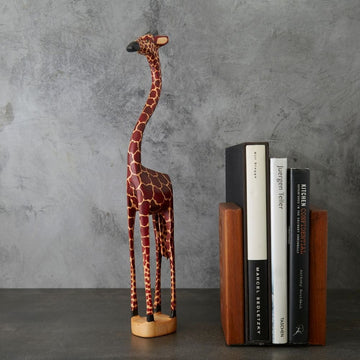 Tall Painted Giraffe Wood Sculpture