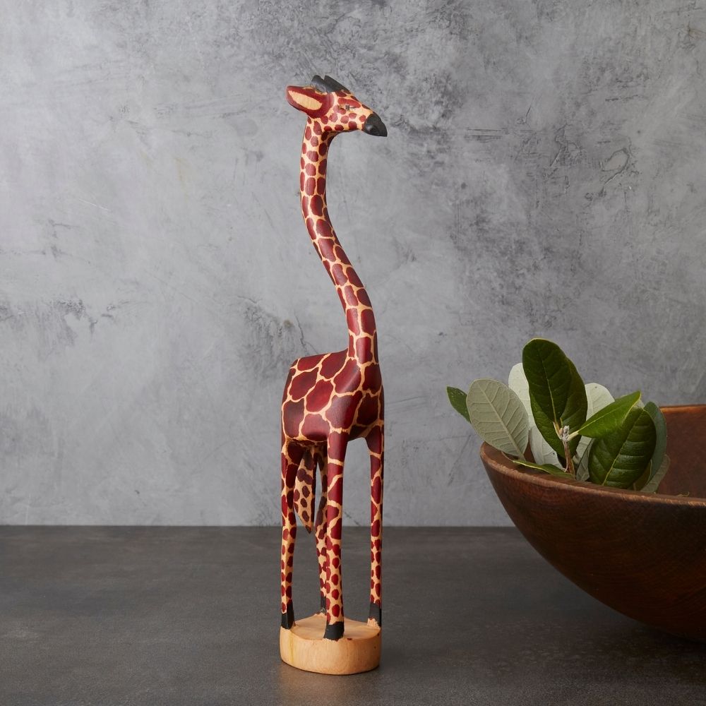 Medium Painted Giraffe Wood Sculpture