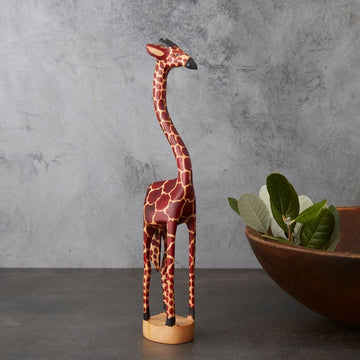 12" Medium Skinny Painted Giraffe Wood Sculpture