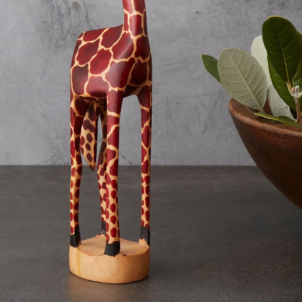 Medium Painted Giraffe Wood Sculpture