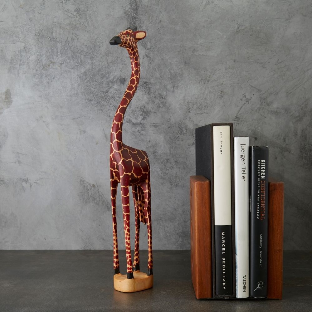 18" Tall Skinny Painted Wood Giraffe Sculpture