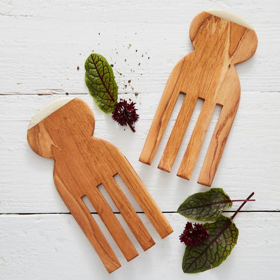 Slim Wood Bone Salad Server Set