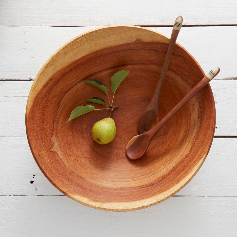 Slim Wood Bone Salad Server Set