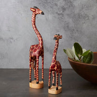 8" Short Skinny Painted Giraffe Wood Sculpture