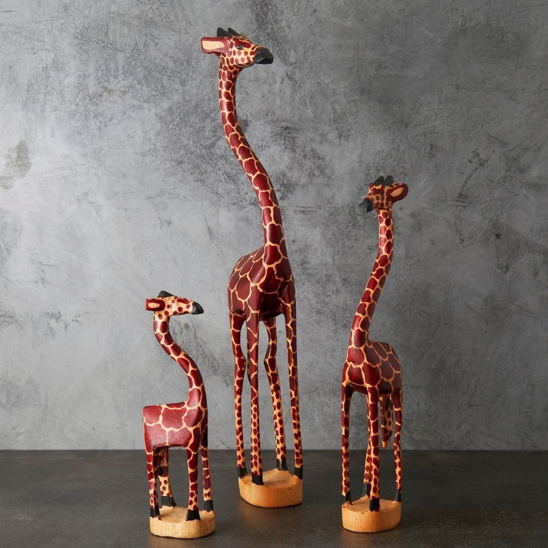 8" Short Skinny Painted Giraffe Wood Sculpture