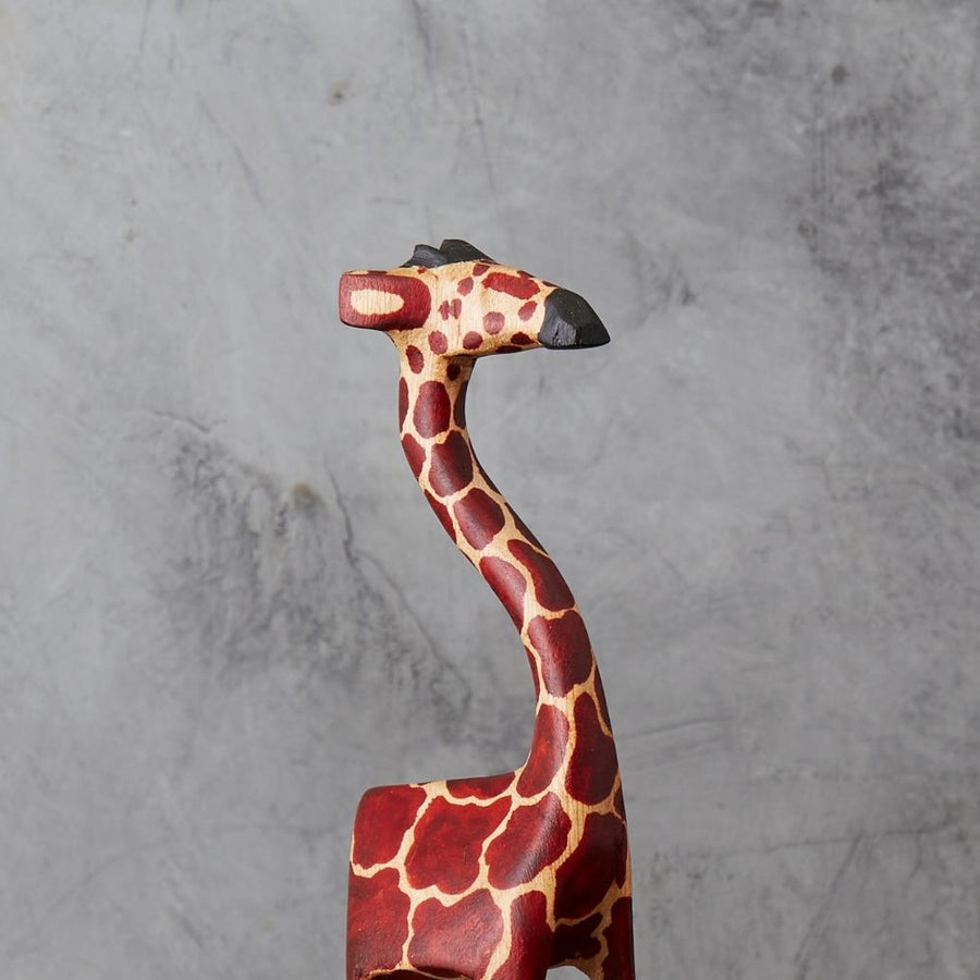 8" Short Skinny Painted Giraffe Wood Sculpture