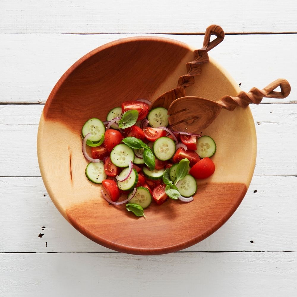 Short Wood Spiral Salad Server Set