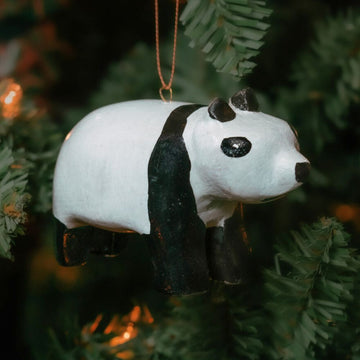 Painted Wood Panda Christmas Ornament