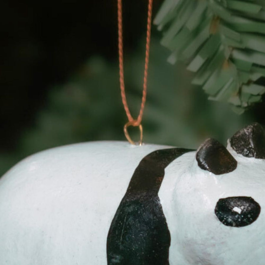 Painted Wood Panda Christmas Ornament