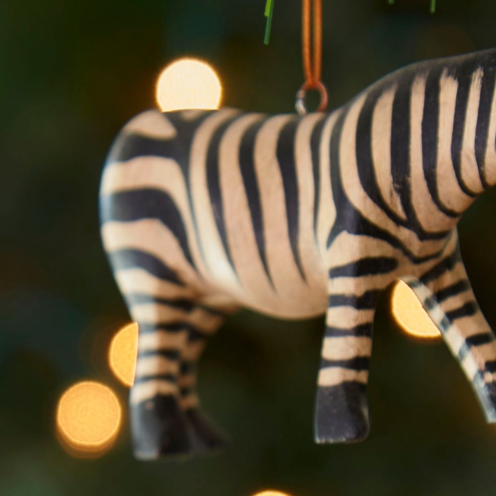 Painted Wood Zebra Christmas Ornament