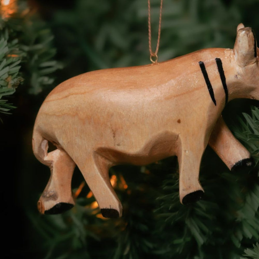 Painted Wood Rhino Christmas Ornament