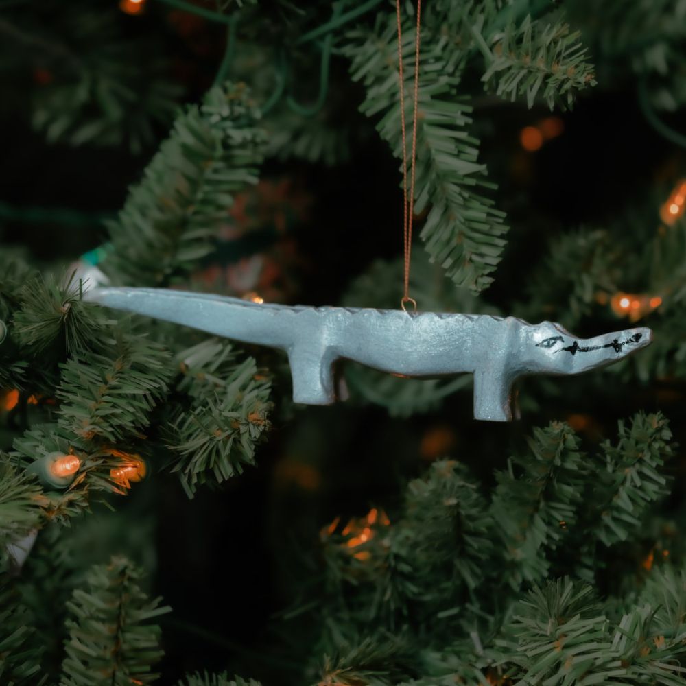 Painted Wood Alligator Christmas Ornament